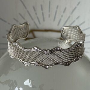 STUNNING! Authentic Pandora 925 Silver + Diamond Wide Mesh Cuff Bracelet EUC